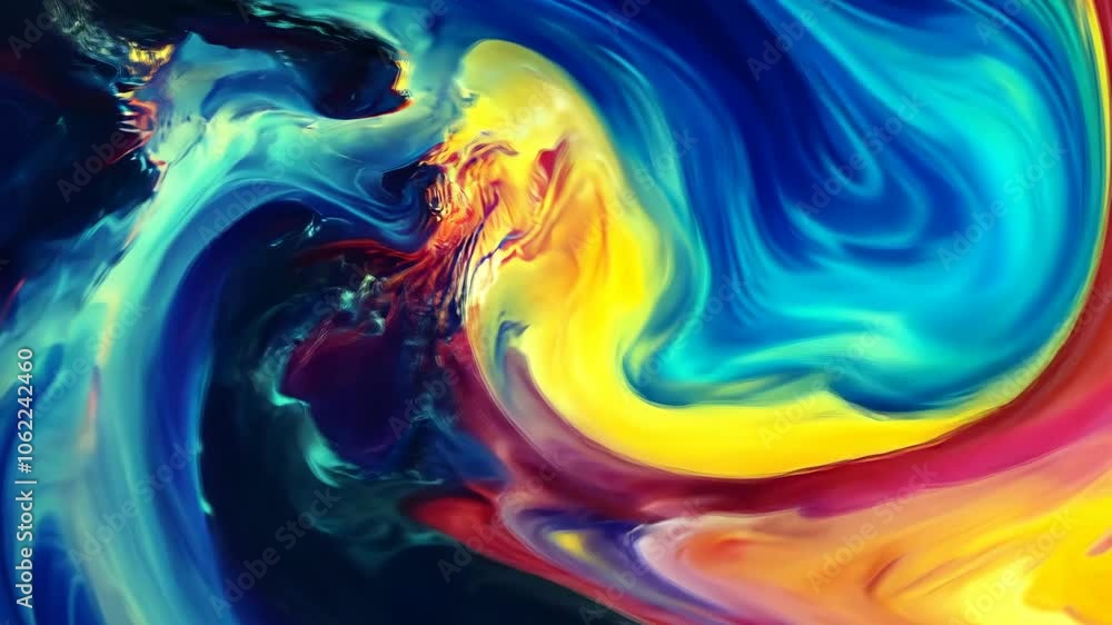 Poster abstract swirls of blue, yellow, and red paint create a dynamic and colorful pattern