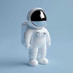 Futuristic Astronaut in White Spacesuit with Helmet on Blue Background
