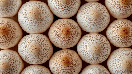 A close up of many mushrooms with a brownish color
