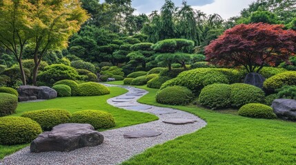 Serene Japanese Garden with Winding Path