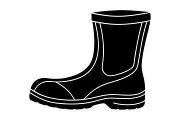 Black rubber boot for working in garden icon in simple style isolated on white background,Fisherman boot vector silhouette, Rubber Boots icon vector,Rain boots icon.