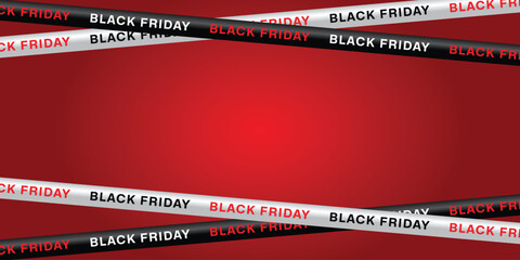 Black Friday sale banner with red and black crossed ribbons and tapes on a red background. Sale, Offer, Graphic elements. Vector illustration