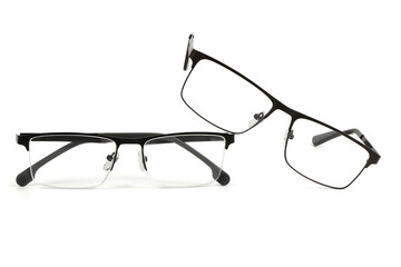 Pair of reading glasses isolated on white background.