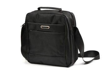 Isolated men's shoulder bag on white. Men's shoulder bag and handbag.