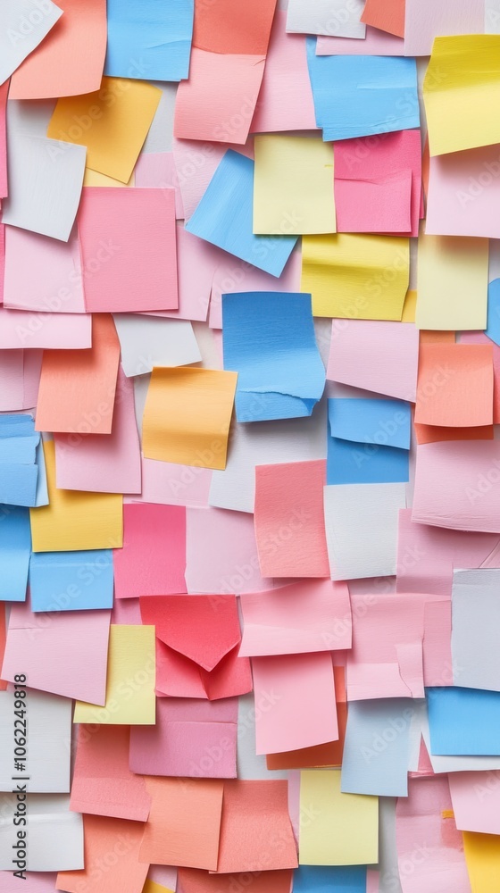 Poster colorful collection of sticky notes in various shapes and shades, creating an energetic and creative