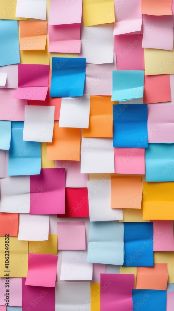 Poster a vibrant array of colorful sticky notes in various shades, creating an energetic and creative backd