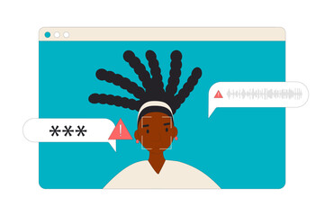 Deepfake attack isolated on white background. Facial and audio Recognition System. Vector hand drawn flat outline illustration