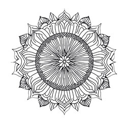 Mandala flower black and white line art