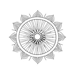 Mandala flower black and white line art