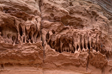 The sandstone rock is reminiscent of the menacing teeth of a Tyrannosaurus Rex. Rugged rock structures look like sharp teeth and tell of the primal power and eternity of Earth's history.