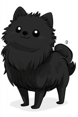 Fototapeta premium illustration features Schipperke standing proudly glossy black coat highlighted soft natural lighting minimalist white background demonstrating calm playful nature.