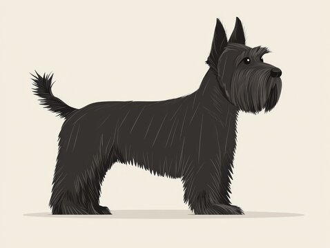 recommend clip art: illustration depicts proud Scottish Terrier distinct wiry black coat standing firmly plain white background highlighting its elegant silhouette and spirited demeanor.