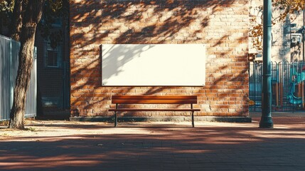 Blank white banner on a suburban school building, ideal for educational announcements or community event details. Playground background.