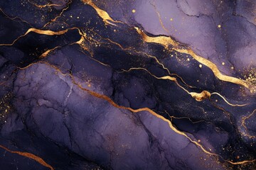 Fototapeta premium Abstract purple and gold marble background with flowing veins of gold, representing luxury, elegance, and the beauty of nature.