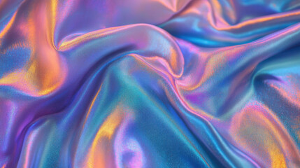 Obraz premium Iridescent fabric draping elegantly under soft lighting showcasing vibrant colors and textures
