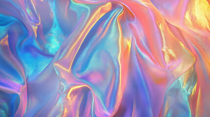 Fototapeta premium Iridescent fabric draping elegantly under soft lighting showcasing vibrant colors and textures