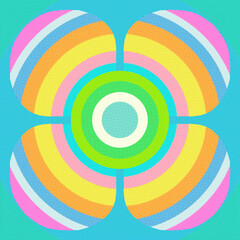 Bright colorful circular abstract background , joyful  flower pattern design.  symmetry elements , retro style .