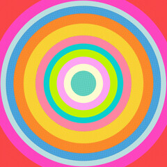 Colorful bullseye abstract background.   Joyful circular retro design. Halftone colors .