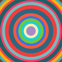Colorful bullseye abstract background.   Joyful circular retro design. Halftone colors .
