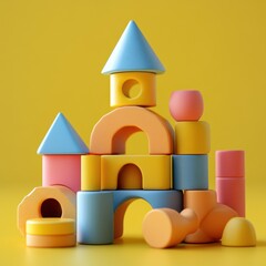 Fototapeta premium Colorful Wooden Building Blocks on a Bright Yellow Background