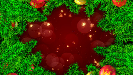 Christmas Background with Golden Frost Snowflake Branches and Particle Glitters