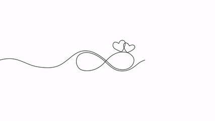 Video. One continuous line symbolizing the heart and infinity. Concept of eternal love, friendship. Animation on white background. 4K.
