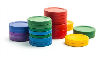 Colorful Stacked Tokens on White Background, representing growth, success, achievement, progress, and opportunity.