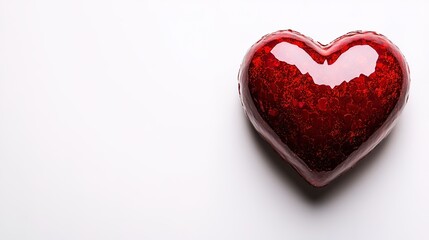 Red heart-shaped object on white background with space