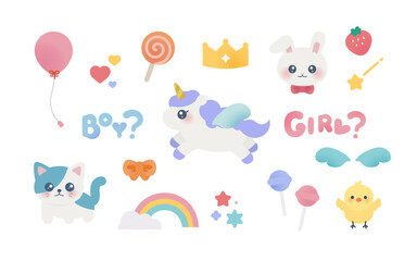 ハローベビーイラストセット（ユニコーン、風船、リボン など） © aotake,