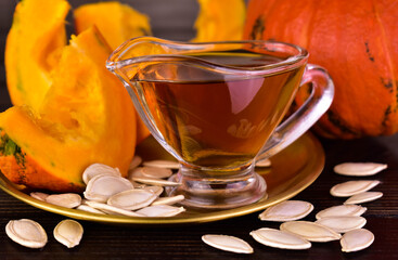 Pumpkin seed oil. The concept of healthy vegetable oils.	