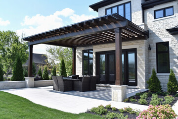 Stylish retractable pergola enhances outdoor patio for all seasons and various activities