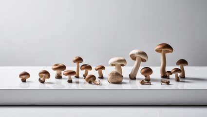 Dried wild mushrooms displayed on a white surface.
