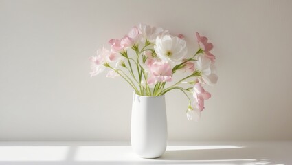 A beautiful vase filled with fresh pink and white flowers.