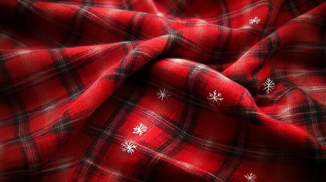 Create a cozy holiday atmosphere with festive red plaid and snowflake patterns on soft fabric