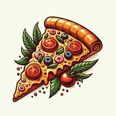 fast pizza slice doodle hand drawn illustration