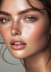 Fototapeta premium A woman with a light makeup look on her face