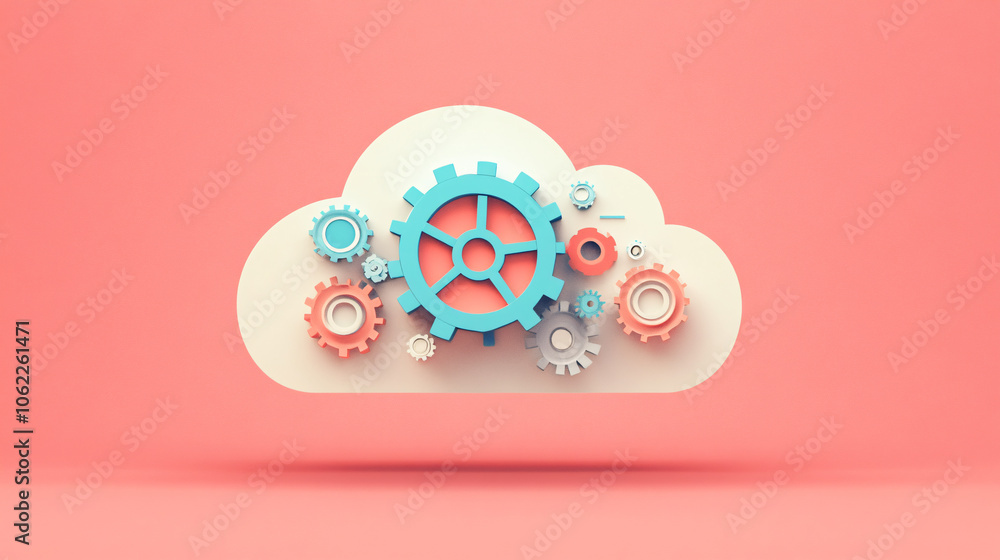 Poster a stylized cloud icon with gears and digital tools inside, representing business agility in the clou