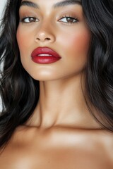Fototapeta premium Elegant woman with red lips and wavy hair