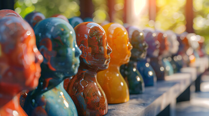 Bustos hechos con piedras de colores 