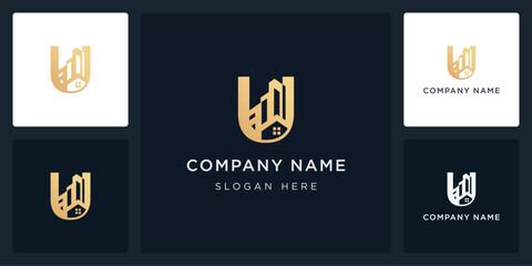 Unique letter U real estate logo and icon editable