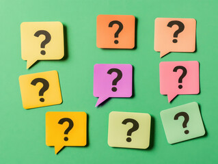 Colorful question marks in speech bubbles make an engaging background for creative projects