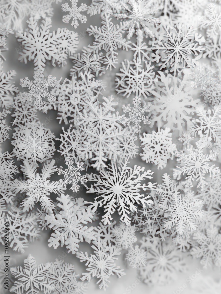 Poster christmas background of many layers of snowflakes of different shapes, sizes and transparency. gradi