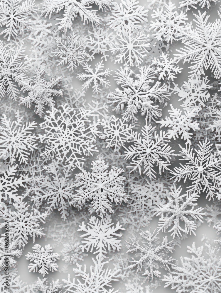 Poster christmas background of many layers of snowflakes of different shapes, sizes and transparency. gradi