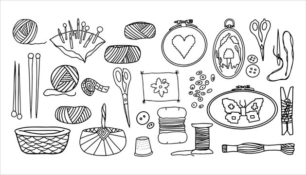 Needlework doodle tools clip art vector artwork