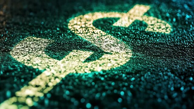 A gold dollar sign is illuminated on a dark teal background