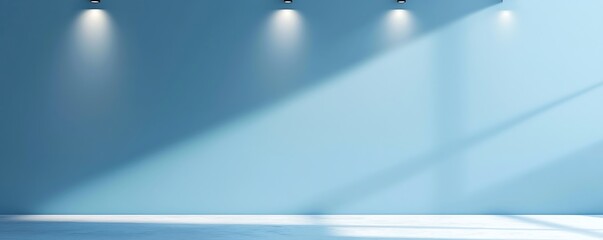 Another minimalistic blue background for presentations, showcasing a light blue wall and built-in lighting.