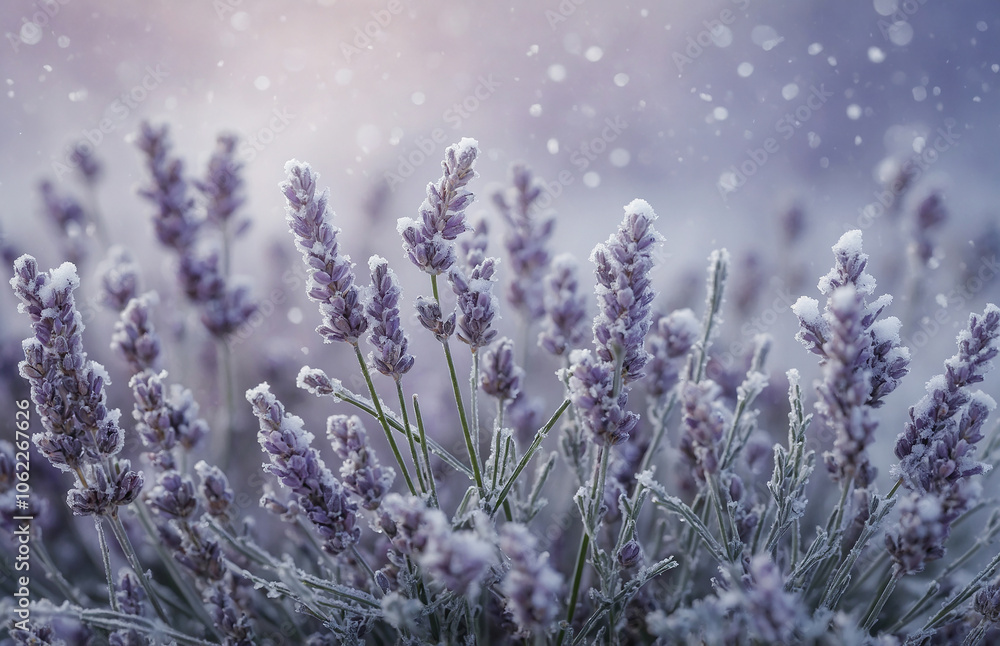 Poster lavender winter background with subtle snowflake details and frosty patterns