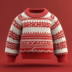 Warm and Cozy Knitted Sweater in Red and White Pattern