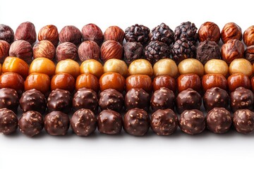 Obraz premium A delightful assortment of hazelnut chocolate and liquid caramel treats, arranged in a captivating pattern, perfect for indulging in a sweet and satisfying snack.