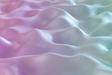 Obraz premium Pastel-colored, wavy gradient background with smooth, flowing texture. Gentle curves creating soft and serene aesthetic. Ideal for backdrops, modern design projects. Abstract backdrop. 3D render.